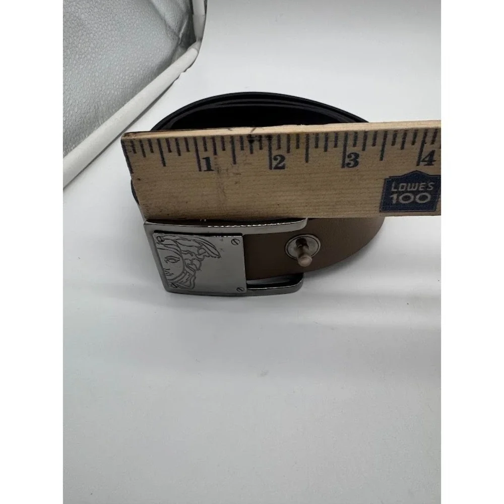 Versace Collection Mens Taupe Leather Medusa Buckle‎ Belt Made in Italy Size 38